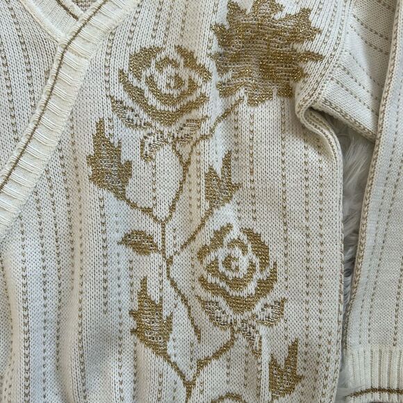 Vintage Ellen D Kollection Sweater White Gold Rose Medium - Picture 3 of 6